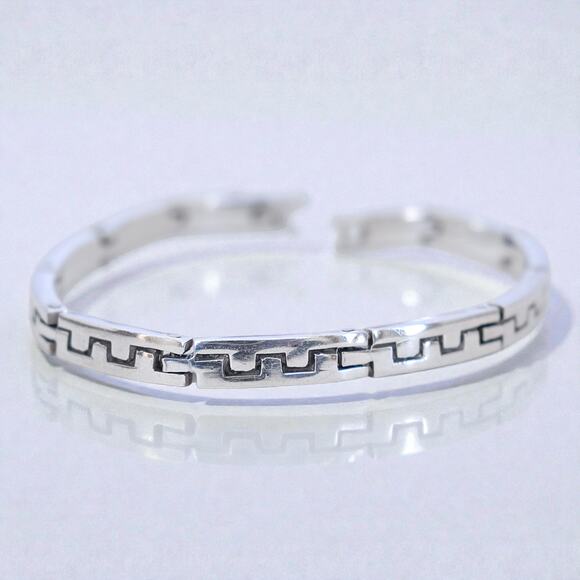 Vintage Taxco Mexico TF-59 Sterling Silver Greek Key Bracelet Chunky 8.5" - Picture 1 of 9